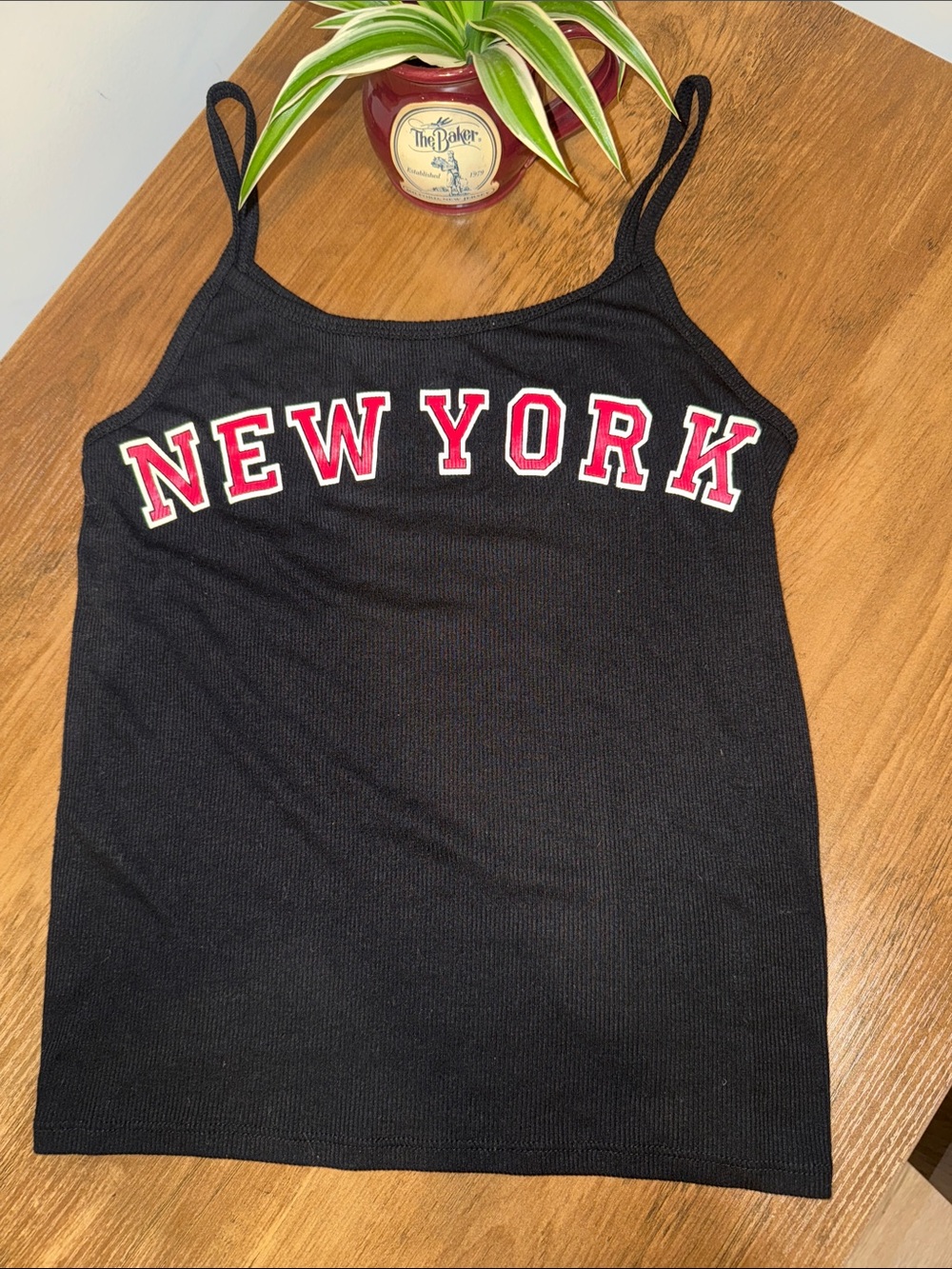 Forever 21 Black Ribbed Camisole with Red Lettering